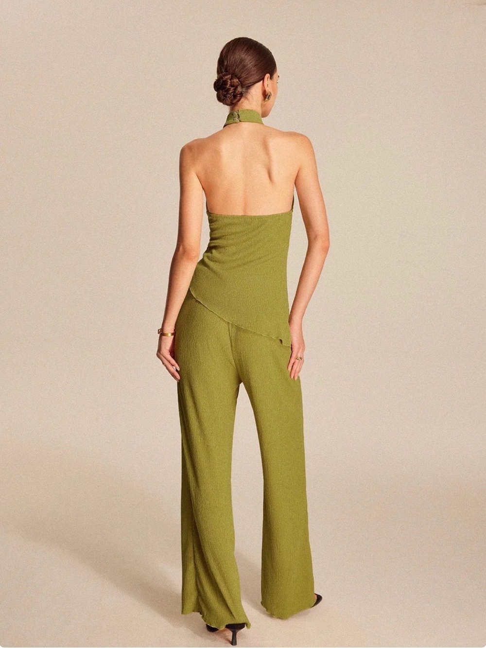 Commense Olive Green Halter and Wide-Leg Set - Picture 2 of 2